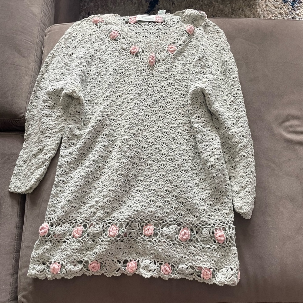 USED— Vintage Shenanigans crochet boho sweater 80s 90s hand knit